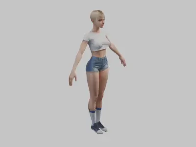 Female character young tall Woman with short Low-poly 3D model