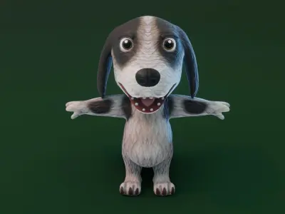 Cartoon Hound Dog Rigged 3D Model Low-poly 3D model