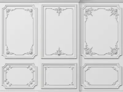 Wall molding 5  Boiserie classic panels Low-poly 3D model