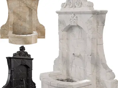 Vintage Stone Wall Fountain Classical Relief Low-poly 3D model