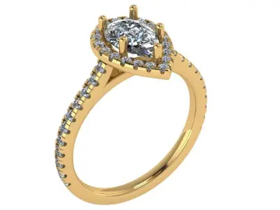 pear shape halo solitare ring  3D print model