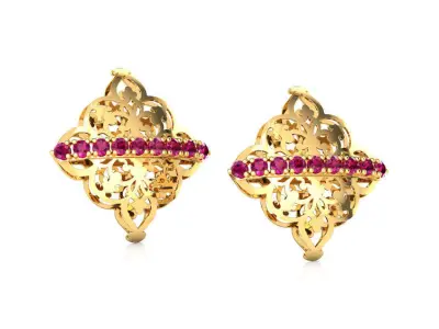 Flower Ornate Stud Earrings 3D print model
