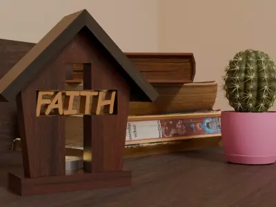 Rustic Faith House Candle Holder with Tealight Candle Low-poly 3D model