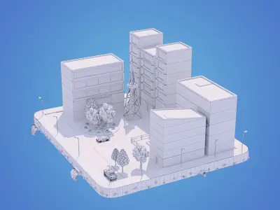 Low Poly City Block Low-poly 3D model