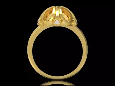 stl 3dm Ring Golden Flower with Sparkling Diamonds jr00238 3D print model