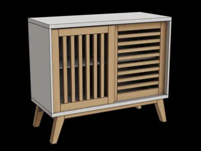 Slatted Sliding Door Accent Cabinet Low-poly 3D model