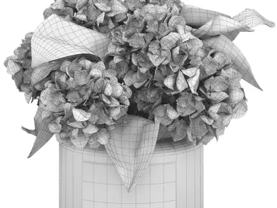 glass vase of white hydrangea flowers 3D model