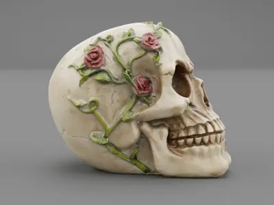 Skull with roses high-poly  3D model