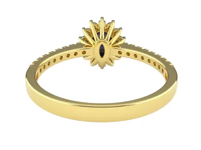 3D printed rosette ring in 18k gold with sapphire and diamond 3D print model