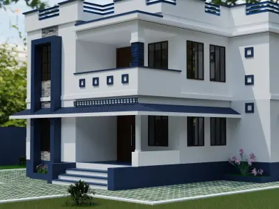 Modern house without swimming pool Low-poly 3D model