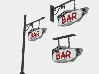 3D old wooden bar sign 02 model Low-poly 3D model