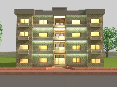 3D APARTMENT BUILDING WITH AUTOCAD DWG 3D model