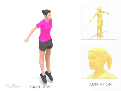 squat jump Exercise Woman Animation Low-poly 3D model