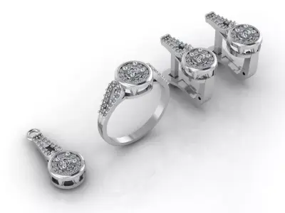 Mini Set Ring Pendant Earrings STL 3DM Womens Jewelry 3D print model