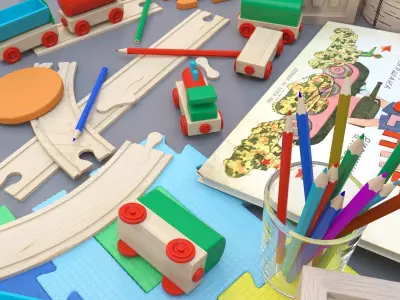 Toy Set corona way wooden 3D model