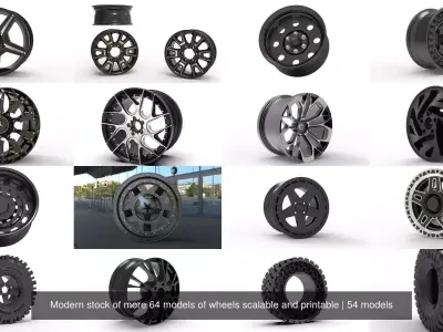  Modern stock of more 64 models of wheels scalable and printable 3D Model Pack