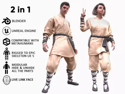 Martial Uniform  Man and Woman 3D Model Collection