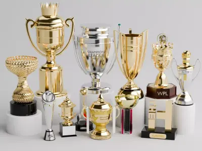 T20 Cricket league trophies pack Low-poly 3D model