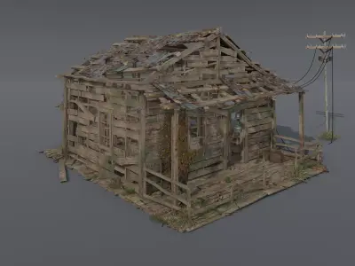 Old demage cabin  Low-poly 3D model