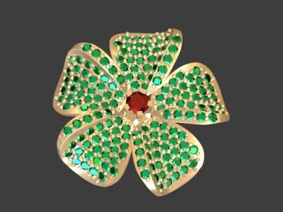Flower ruby and diamond brooch 3D print model