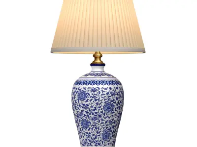 High Table Lamp FLORY Blue Ginger Jar Oriental Ceramic Lotos 3D model