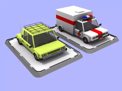 2 Cartoon Low Poly Cars - Set 02 Low-poly 3D model