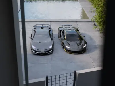 Luxury Automotive Render Scene 3D Blender File Textured And FBX  3D model