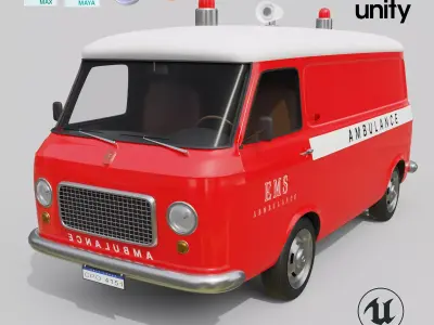 Realistic Vintage Ambulance Van High-Detail Game-Ready Asset Low-poly 3D model