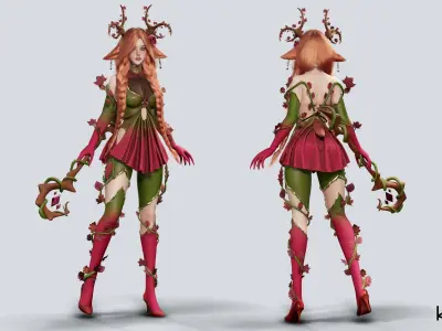 Dryad Girl Fawnia - Game Ready Low-poly 3D model
