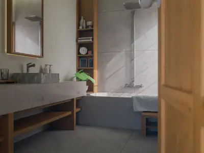 The warm minimalist bathroom Low-poly 3D model