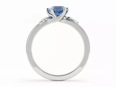 Round Colored Stone Engagement Ring With Rendering 3DM 3D print model