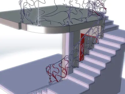 Handrail artistic with wrought metal french art nouveau 3D model