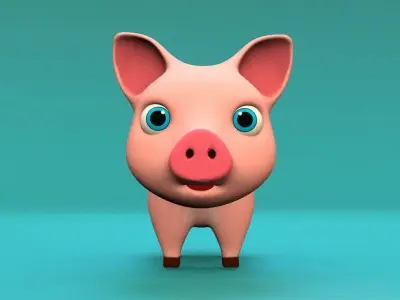 cartoon little pig Low-poly 3D model