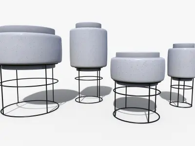 Pots Stand Ceramic Set Low-poly 3D model