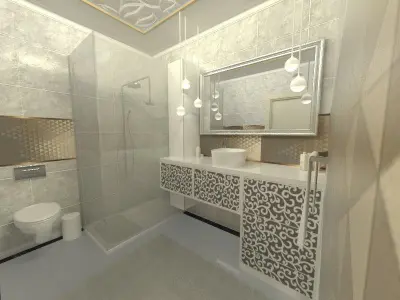 Bathroom with marble and gold decor Low-poly 3D model