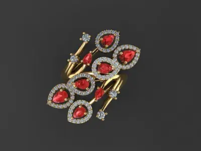 PEAR RUBY AND DIAMOND RING 3D print model