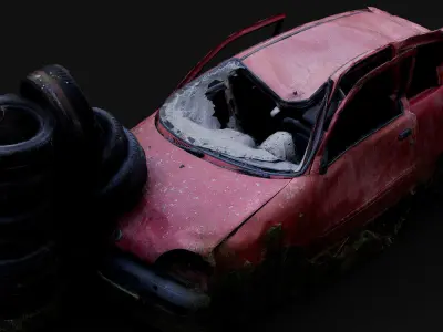 abandoned forest car wreck derelict vehicle photogrammetry Low-poly 3D model