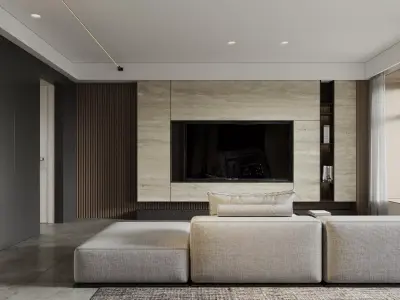 Modern living room dining room interior scenes  3D model 7