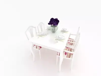 table dining with flowers 3D model