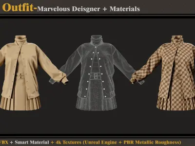 Girls Outfit- MD-Clo3d- Smart Material-4K Textures-OBJ-FBX  3D model