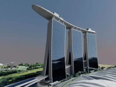 Singapore Marina bay Sands building Low-poly 3D model