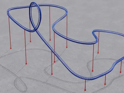 Rollercoaster 3D model roller coaster with ropes Low-poly 3D model