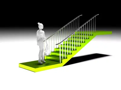 Architectural Linear Stairs with Handrail 3D model
