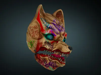 3D Model Kitsune Japanese style mask 3D print model