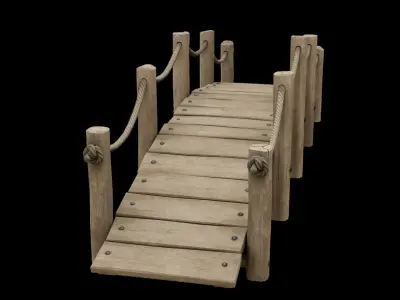 Medieval wooden bridge Free low-poly 3D model