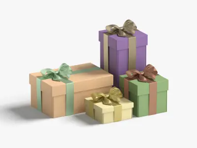 Gift boxes set - 4 box shapes Low-poly 3D model