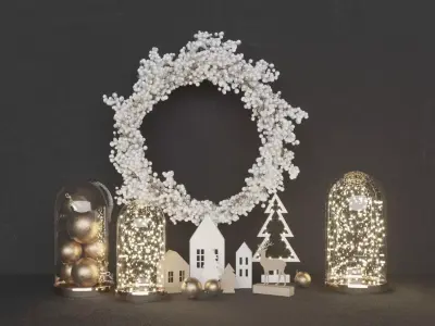 Christmas White silver decoration set Luxury 3D model