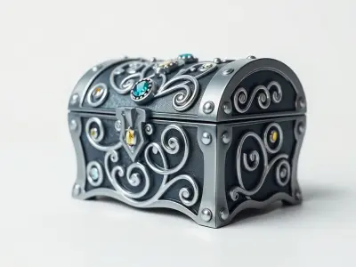 Mystical Treasure Chest with Silver Spirals and Gemstones mod... Low-poly 3D model