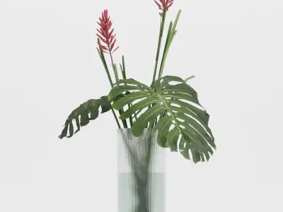 Decorative Glass Vase whit Tropical plants 3D model