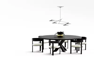 Black and white modern classic round dining table set Low-poly 3D model